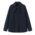 Womens Plaid Poplin Shirt With Scarf-Like Necktie