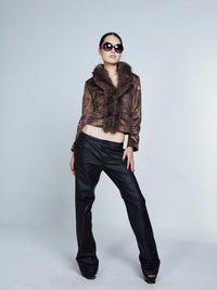 Women's Pure Black Versatile Leather Pants