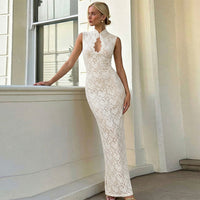Sexy Figure-hugging Lace Sleeveless Dress With A Slit And Cutout Details