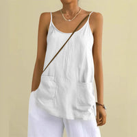 Cotton And Linen Camisole Womens Loose-Fitting Top With Pockets