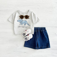 Baby Dinosaur Printed T-shirt Denim Shorts All-match Suit