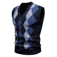 Mens Fashion Jacquard Knitted Sweater V-Neck Pullover Vest