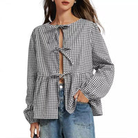 Autumn Loose Sweet Lace-up Shirt Sexy Strappy