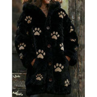 Womens Hooded Coat Printed Plush Hoodie Long Top