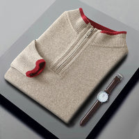 Thickened Mens Wool Sweater With A Color-blocked Mock Neck