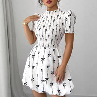 Womens Ruffle-Sleeve Bow-Knot Pullover Dress