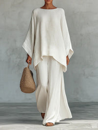 Womens Minimalist Relaxed-fit Top And Wide-leg Pants Set