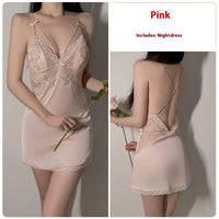 Ruoruo Ice Silk Pure Desire Slip Nightdress Outerwear Gown Suit