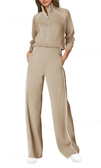 New Color-Block Casual Fashionable Half-Zip Sports Jumpsuit