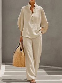 Women's Short-sleeved Suit Summer Loose Pullover Top And Straight-leg Trousers Outfit Clothing