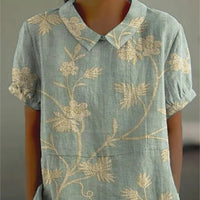 Ladies New Lapel Loose Casual Short-sleeved Top