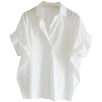 Women's Summer Cotton White Shirt Loose Batwing Sleeve Collar Shirt