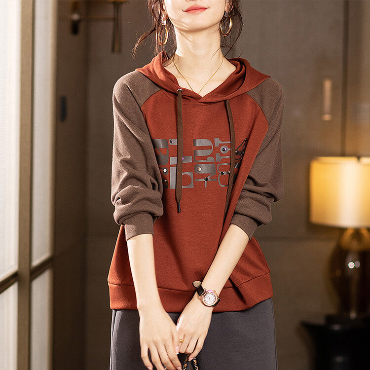 Splicing Pullover Hooded Sweater For Women