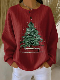 Retro 3D Digital-Print Three-Button Stand-Up Collar Sweater