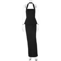 Solid-color Halter Top Sexy Open-back Figure-hugging