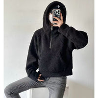 Girls Relaxed-fit Half-zip Faux Lambswool Hoodie