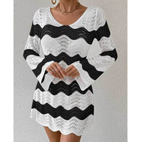 Womens Stylish Sexy Openwork Knit Long-sleeve Top