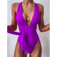Women's One-piece Lace-up Sexy Deep V Backless Swimsuit