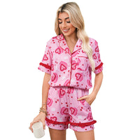 Womens Short-Sleeve Top And Shorts Loungewear Two-Piece Set