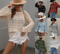 Solid Color Crochet Hollow-out Round Neck Loose Sweater Women
