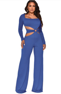 Round Neck Long Sleeve Personality Slim Sexy Waist Jumpsuit