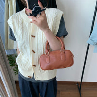 Round Neck Horn Button Knitted Cardigan Vest