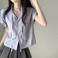 Short-sleeved Shirt Loose Women's Short Striped Shirt
