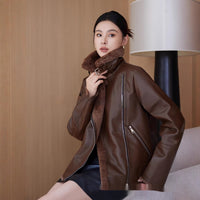 Fur Integrated Women's Mid-length Lamb Coat Winter Motorcycle Clothing