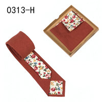 Men's Tie Floral Print Pocket Square Cotton Tie