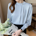Satin Shirt Women Long Sleeve Beaded Solid Color Loose