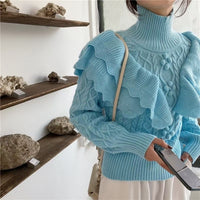 Pullover Knitted Top Ruffled Thick Turtleneck Sweater