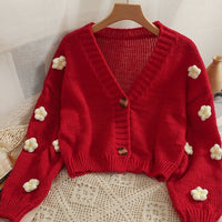 Sweet-style Short Two-button Knit Sweater For Women