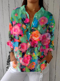 Womens Casual Long Floral-print Top
