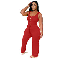 Button Panel Casual Sleeveless Wide Leg Oversized Loose Jumpsuit