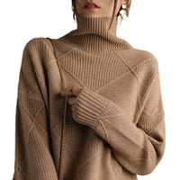 Turtleneck Pullover Diamond All-match Solid Color Loose Sweater