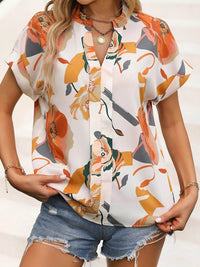 Women's Summer V-neck Flower Fashion Short Sleeve Shirt Top