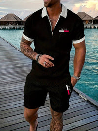 Casual Retro Plaid Printed PARIS Heat Transfer Patch Men's Beach Suit