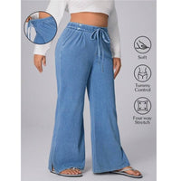 Women's Plus Size Drawstring Casual Loose Wide Leg Jeans