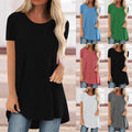 Casual Plus-size Mid-length Crew-neck Short-sleeve Solid-color T-shirt For Women