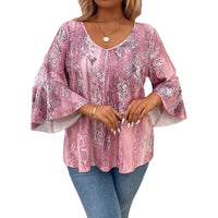 V-neck Long Sleeve Printed Women's Casual Top