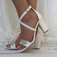 Women's High Heel White Classic Chunky Heel Shoes