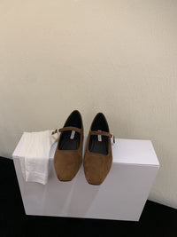 Vintage Suede Black Leather Flat Shoes Women's Buckle Comfortable Soft Bottom