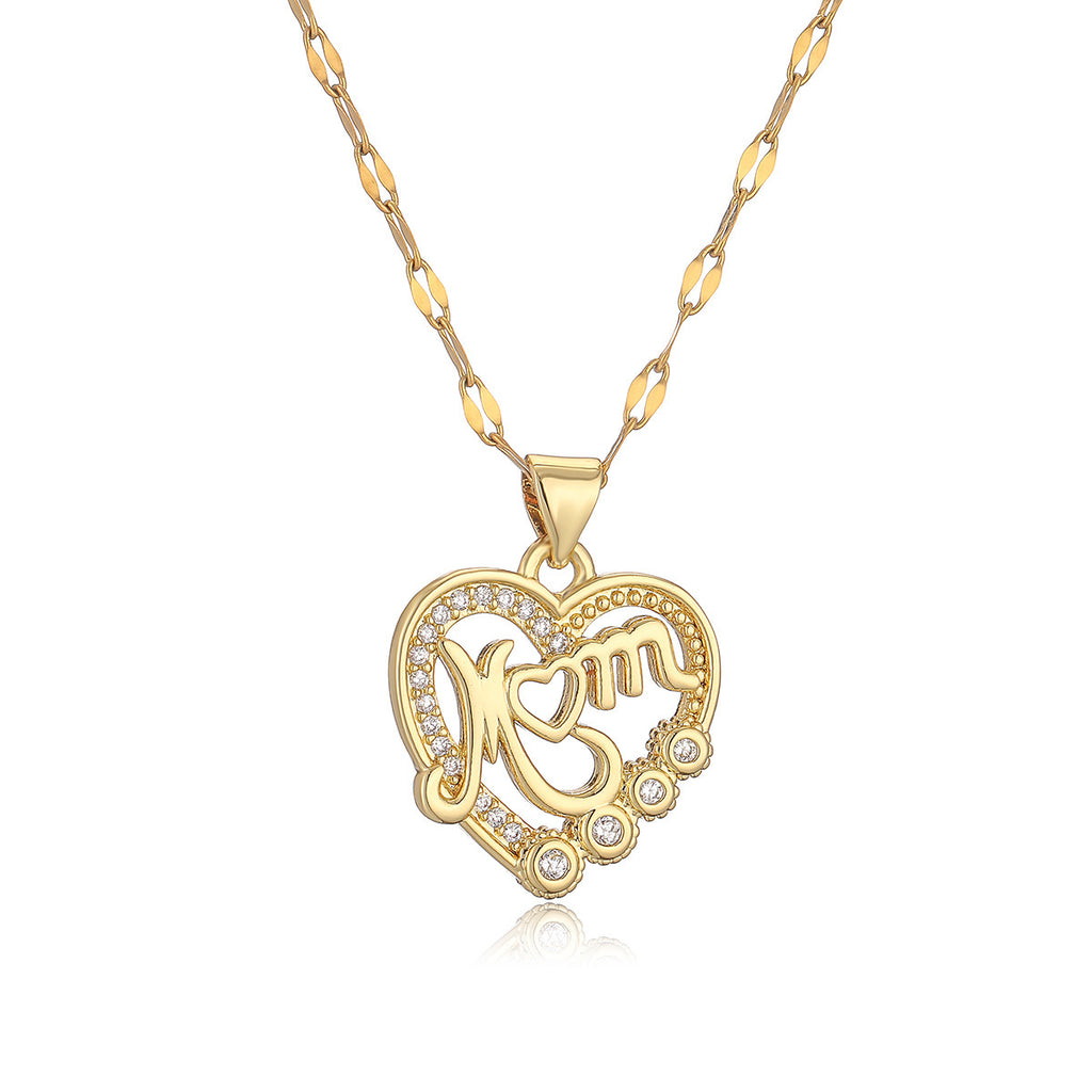 Simple Copper Plating Heart-shaped Zircon Clavicle Pendant