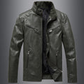 Men's Fleece Padded Coat Casual Korean-style Stand Collar PU Leather Jacket Trendy Youth