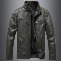 Men's Fleece Padded Coat Casual Korean-style Stand Collar PU Leather Jacket Trendy Youth