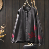 Women's Loose Retro Flower Contrasting Cotton Knit Cardigan