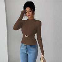 Womens Slimming Mock-neck Base Top With Long Sleeves