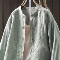 Retro Artistic Loose-fit Stand-collar Single-breasted Cardigan Shirt Relaxed Fit