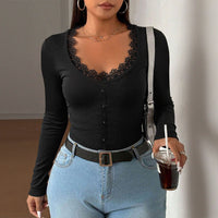 Slimming And Versatile Design Basic Shirt Solid Color T-shirt