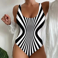 Sexy Sling One-piece Striped Printed Swimsuit